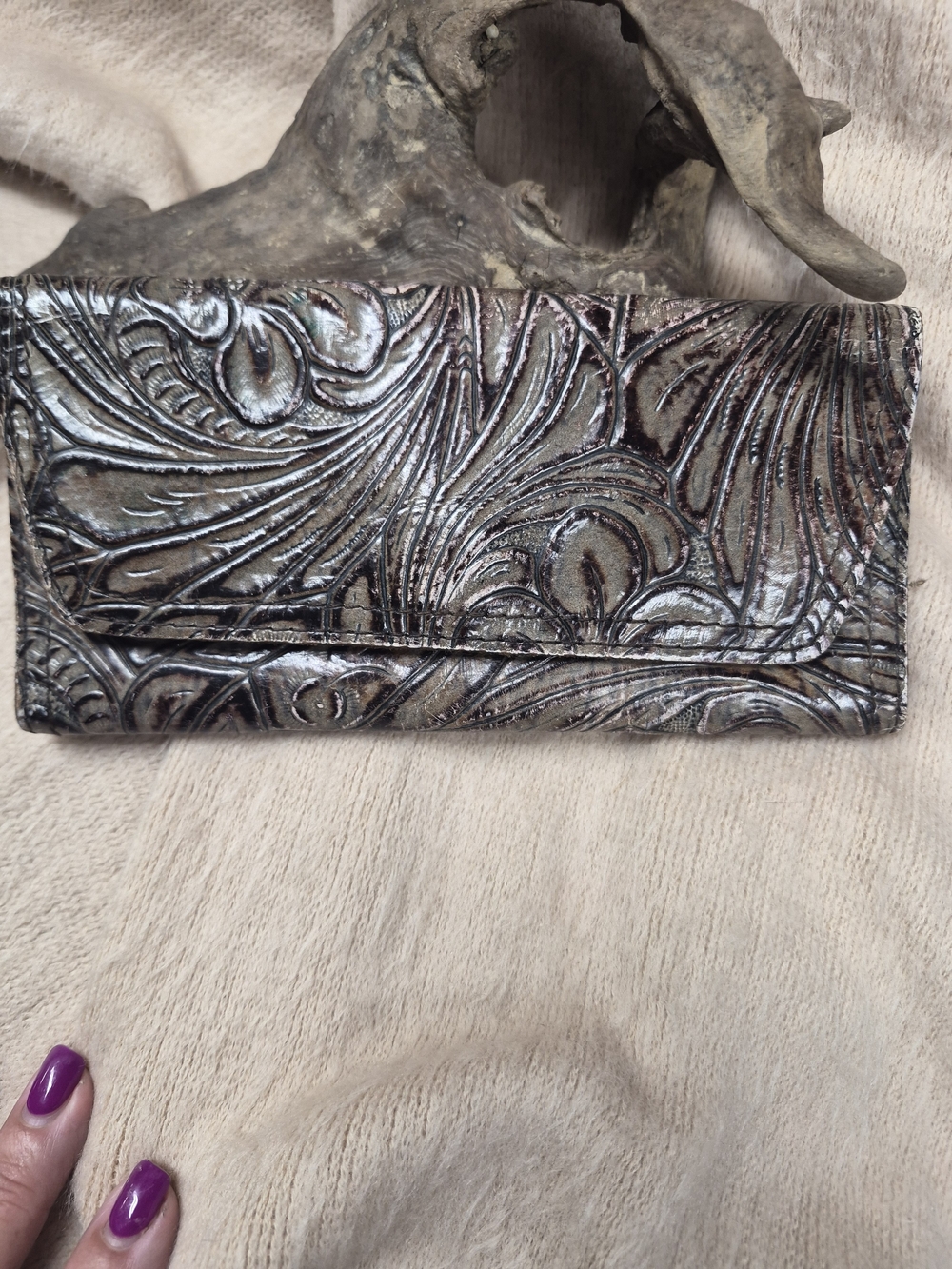 Patricia Nash Bronze Embossed Leather Clutch Wallet